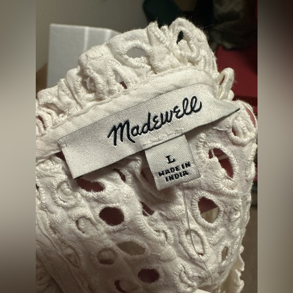 NWT Madewell Eyelet Ruffle-Sleeve Pintuck Mini dress lighthouse white sz L AN137 - Picture 2 of 7